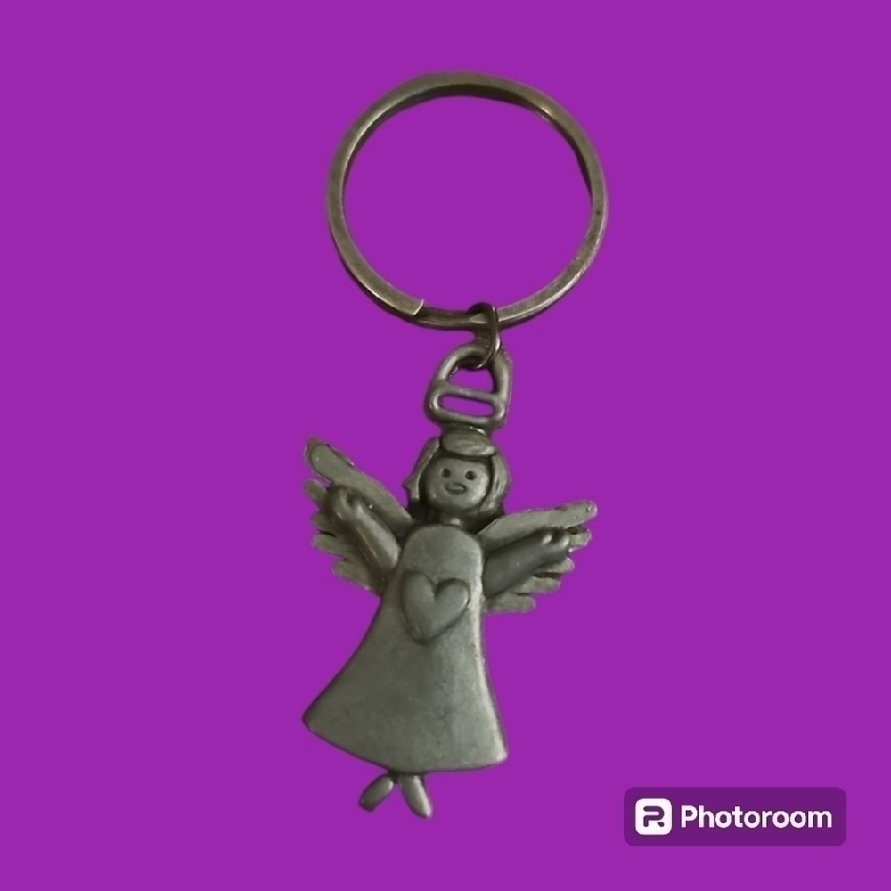 3/$30 VTG Pewter Gunmetal Angel Key Ring Purse Charm